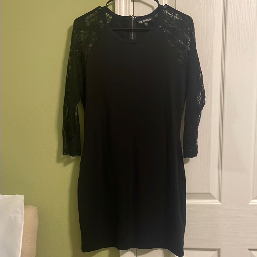 Express Black Sheath Dress 3/4 Sleeve Crew Neck